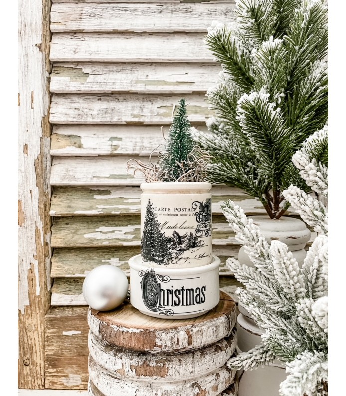 Antique English-Ironstone Christmas riser/pot stack of 2 -  Holiday